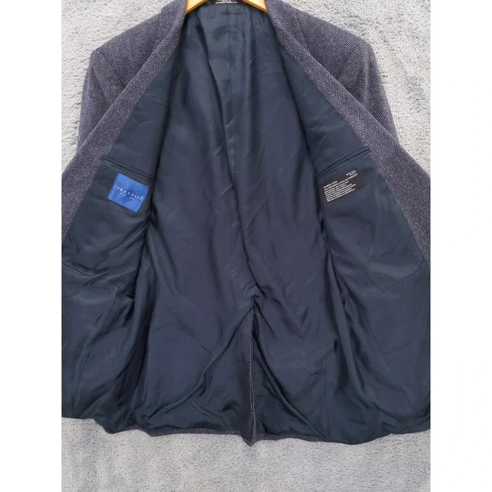 vtg Towncraft Blazer Jacket Blue Herringbone Wool/Lambswool Blend Sport Coat 39R
